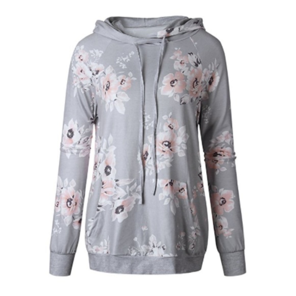 Floral Printed Long Sleeve Drawstring Sweatshirt - Picture 3 of 4